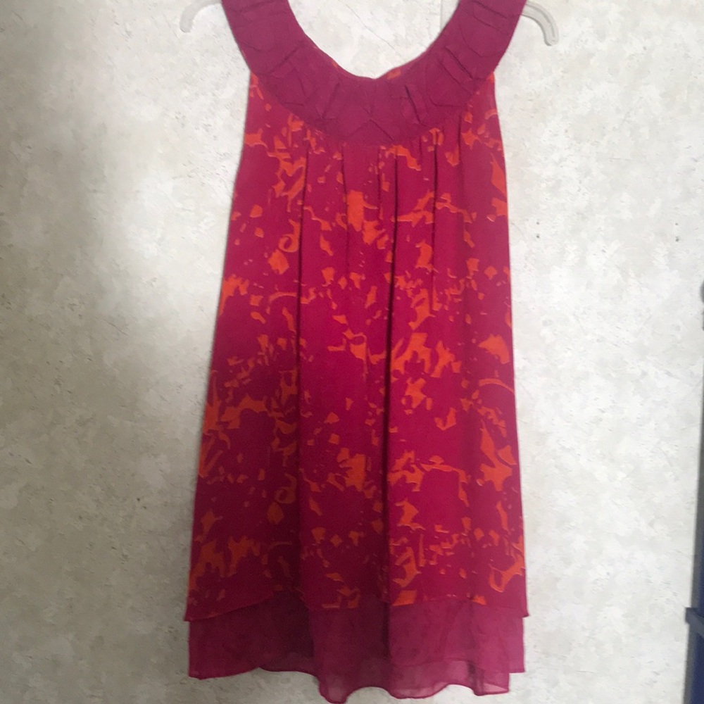 CAbi Red and Orange Tunic or Mini Dress Lined Layered Hem Sleeveless
